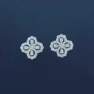 PT950 Cultured Diamond Teardrop 4 Leaf Clover Earrings