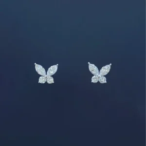 PT950 Cultured Diamond Teardrop Butterfly Earrings