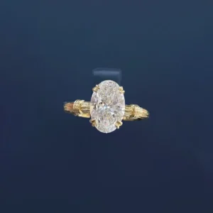 18K Yellow Cultured Diamond 2 Carat Roman Column Women's Ring