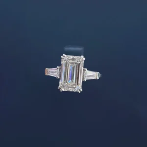 PT950 Cultured Diamond 3 Carat Emerald Cut 3 Stone Women's Ring