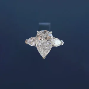 PT950 Cultured Diamond 3 Carat Teardrop 3 Stone Women's Ring