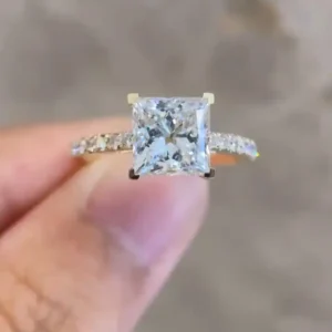 18K Yellow Gold Princess Square Women's Ring