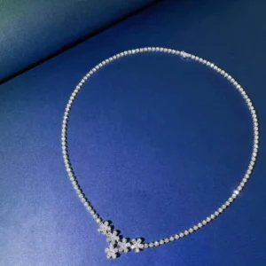 18K Cultured Diamond Full-Bezel 5 Flower Necklace