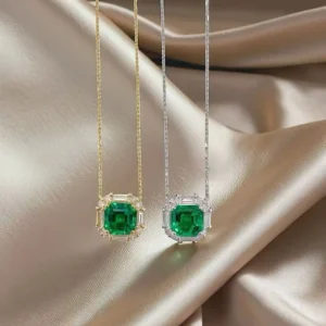 18K White Cultured Emerald Step-Cut Necklace