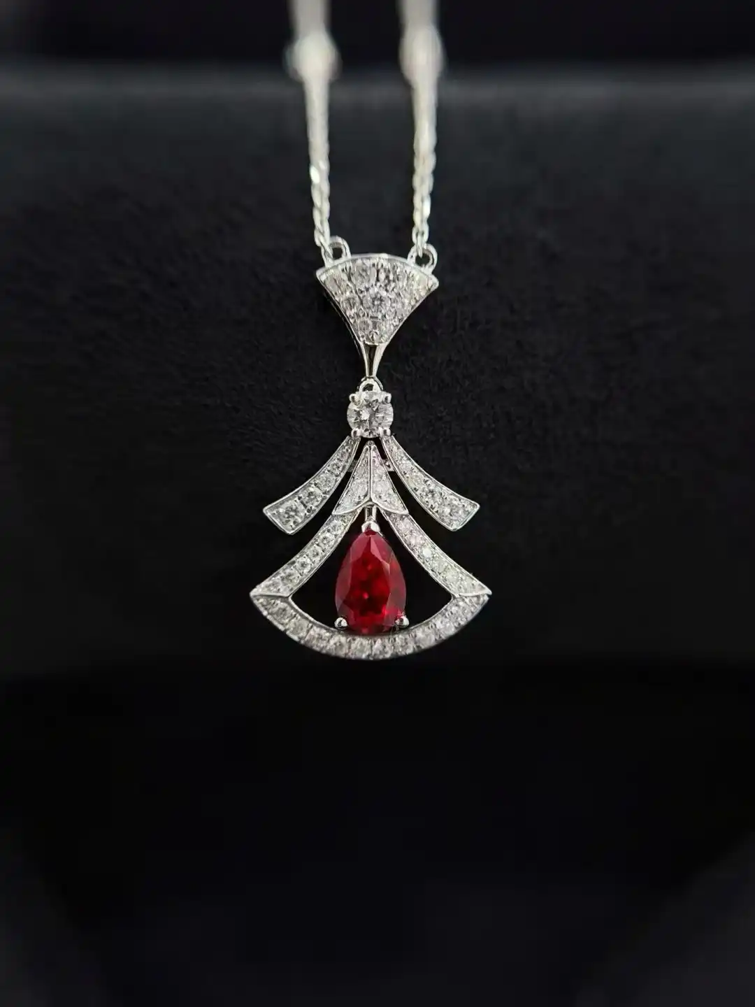 18K Cultured Ruby Teardrop Pendant Necklace