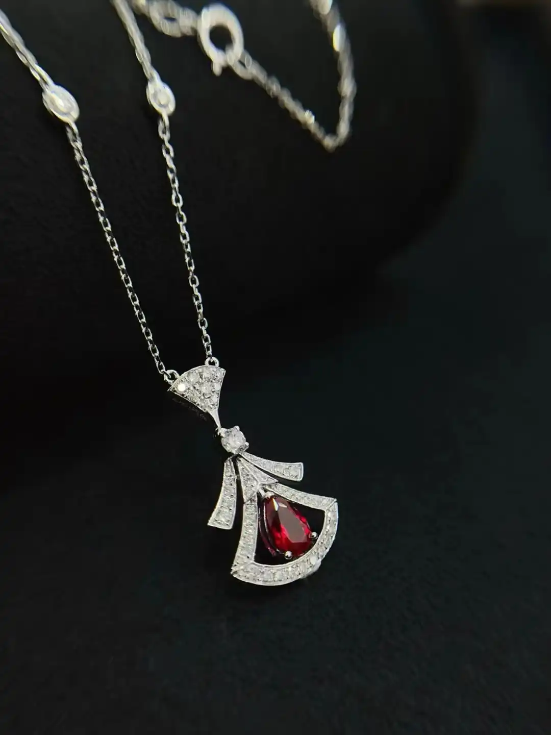 18K Cultured Ruby Teardrop Pendant Necklace - Image 2