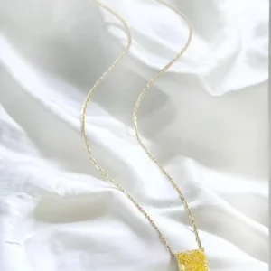 18K Yellow Gold Cultured IGI Yellow Diamond Cushion Cut 4 Prong Necklace