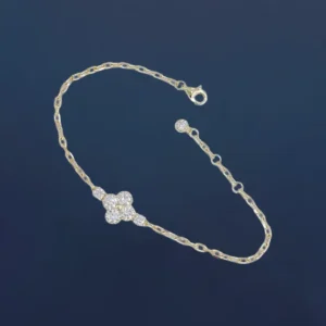 18K Yellow Gold Cultured Round Diamond 4 Leaf Clover Bracelet