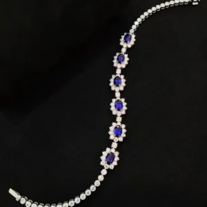 18K Cultured Sunflower Full Diamond Sapphire Oval Bracelet