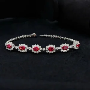 18K Cultured Sunflowe Full Diamond Bracelet with Ruby Accents