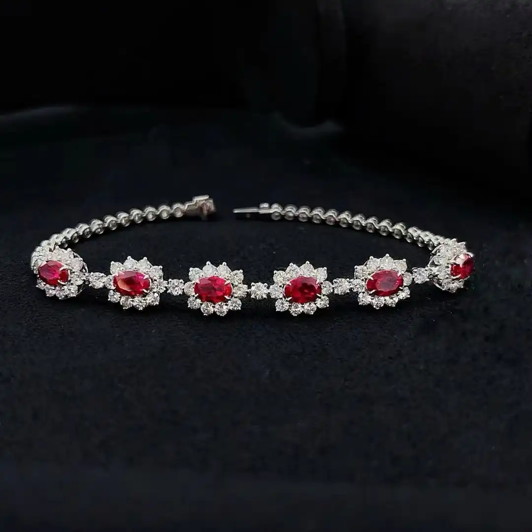 18K Cultured Sunflowe Full Diamond Bracelet with Ruby Accents