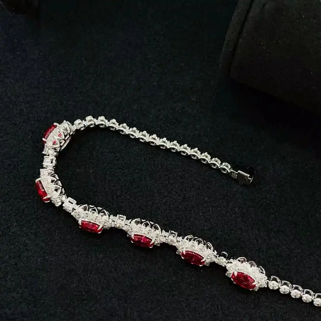 18K Cultured Sunflowe Full Diamond Bracelet with Ruby Accents - Image 3