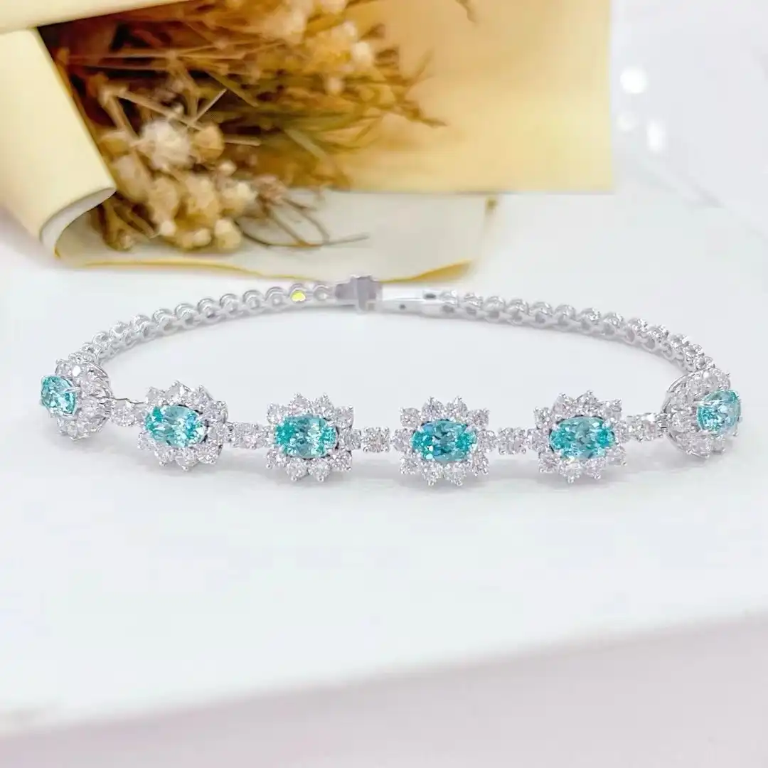 18K Cultured Sunflower Full Diamond Paraiba Bracelet