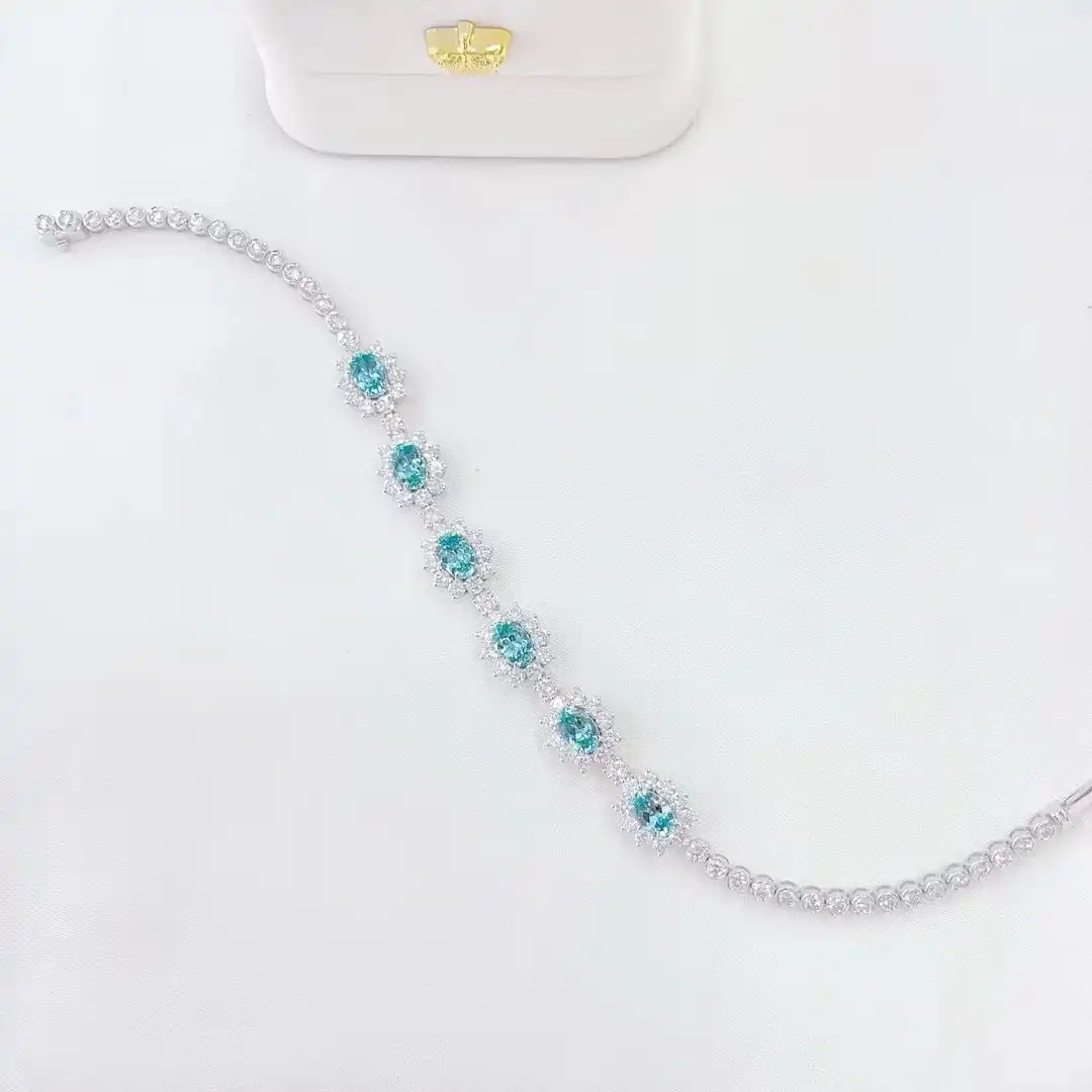 18K Cultured Sunflower Full Diamond Paraiba Bracelet - Image 3