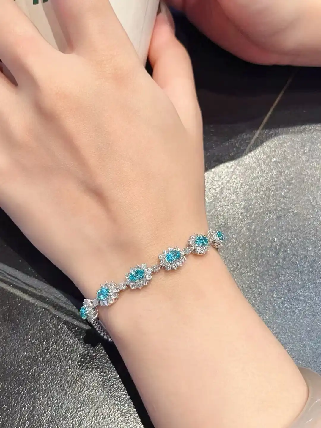 18K Cultured Sunflower Full Diamond Paraiba Bracelet - Image 4