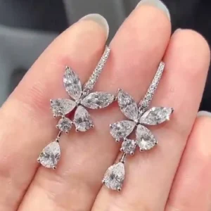 PT950 platinum butterfly teardrop earrings